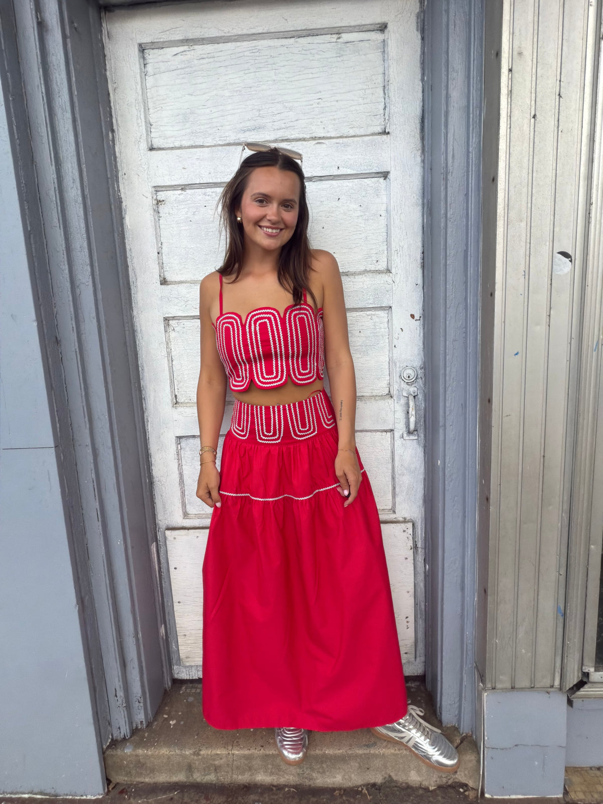 Laura Red Top & Skirt Set