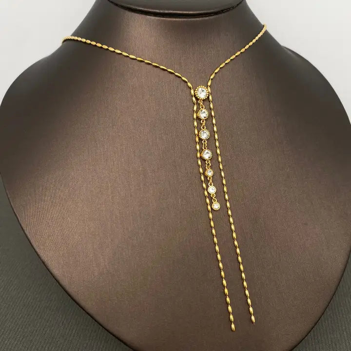 Wren Zircon Fringe 18K Gold Plated Y-Neck Necklace
