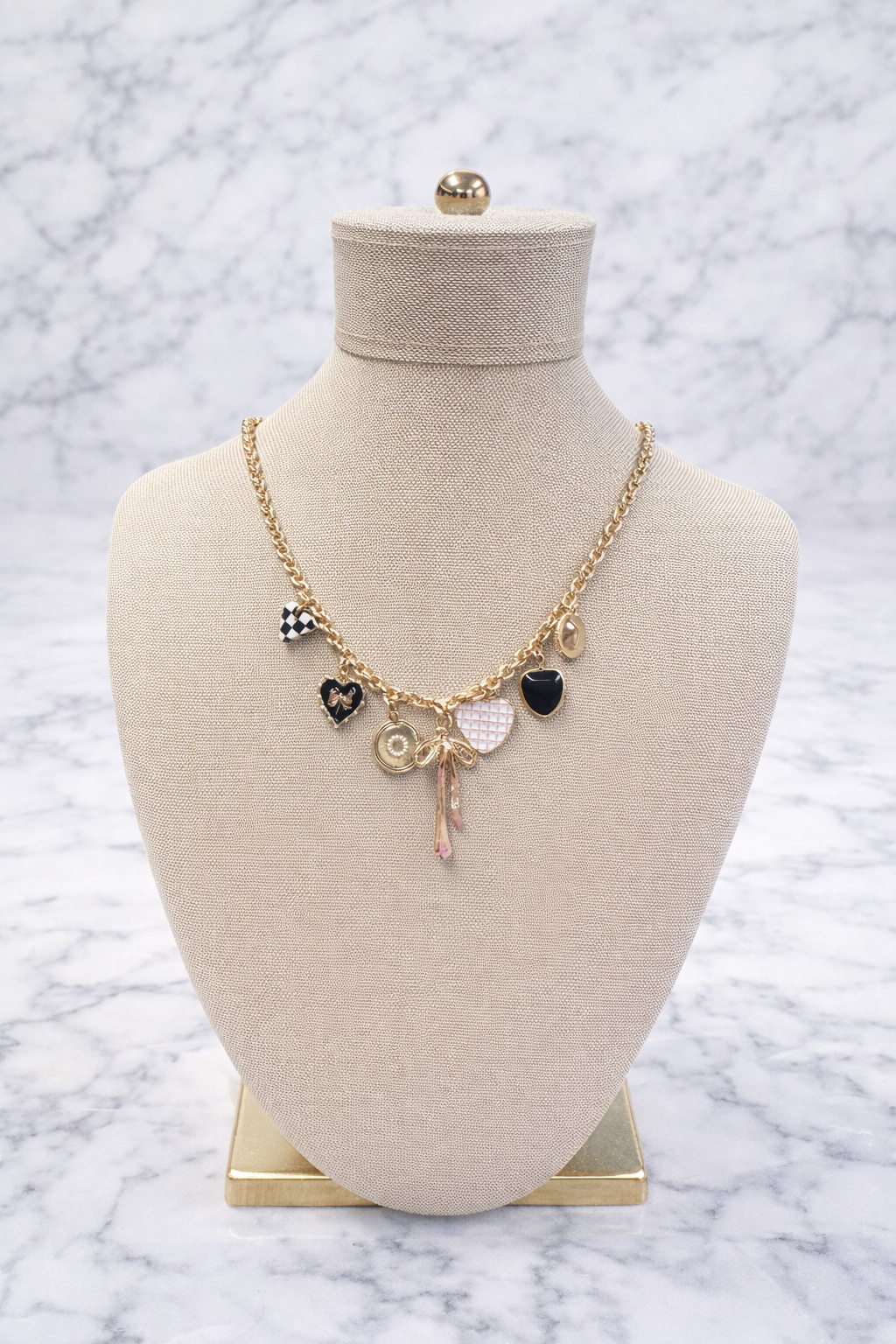 Emma Chain Bow Checkered Necklace