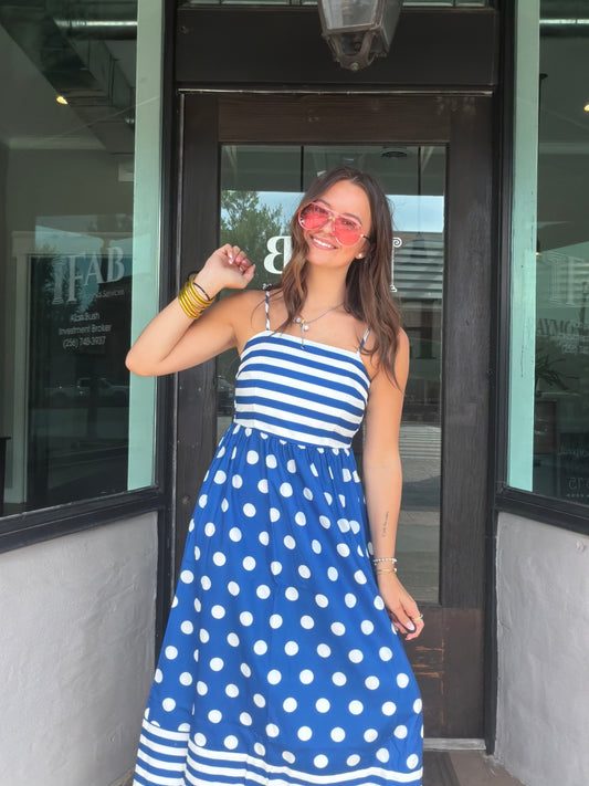 Indie Blue Poka Dot Dress