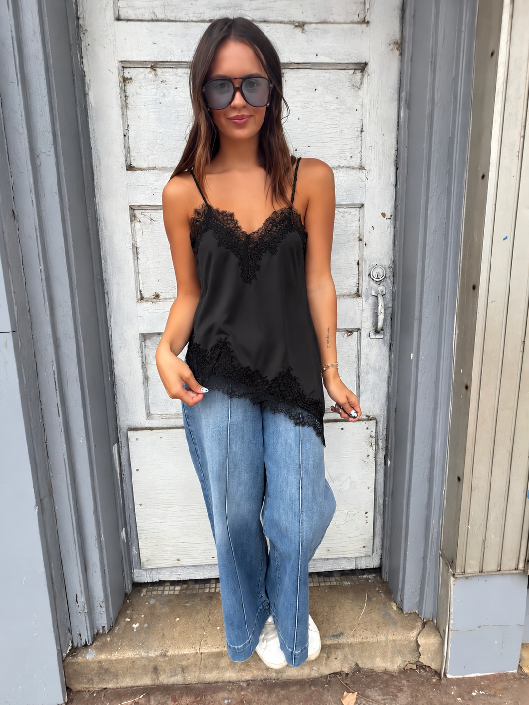 Goldie Black Lace Trim Top