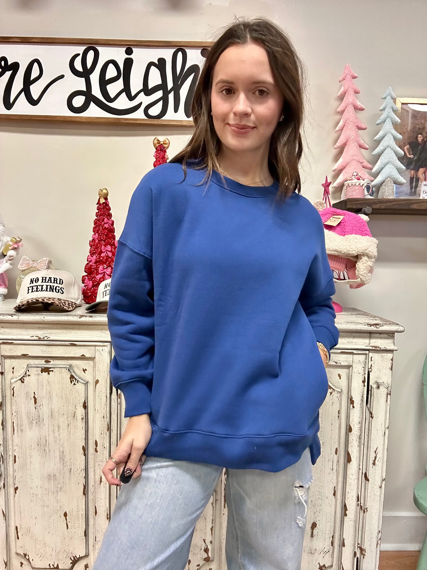 Sarah Light Navy Sweatshirt with Pockets