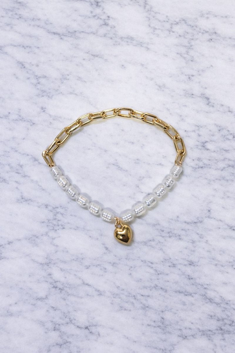 Audrey Pearl & Gold Chain Heart Bracelet