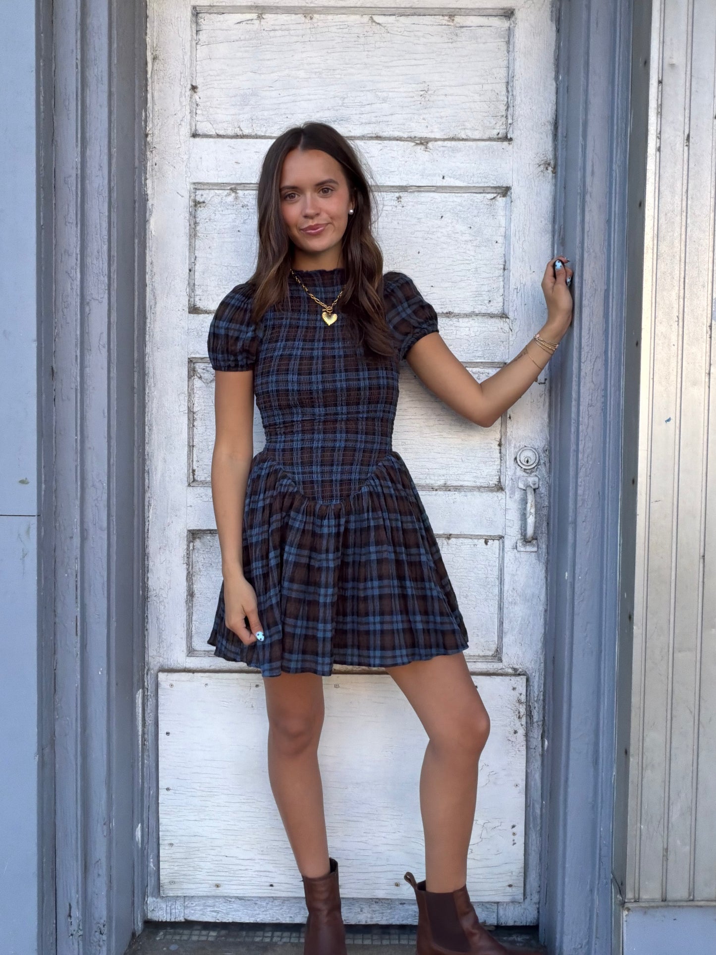Rowan Plaid Smocked Mini Dress