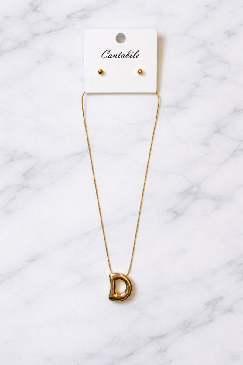 Lindsay Bubble Initial Necklace (D) & Earring Set