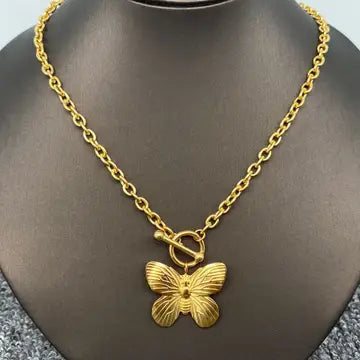 Wren Butterfly Charm 18K Gold Plated Steel Buckle Necklace