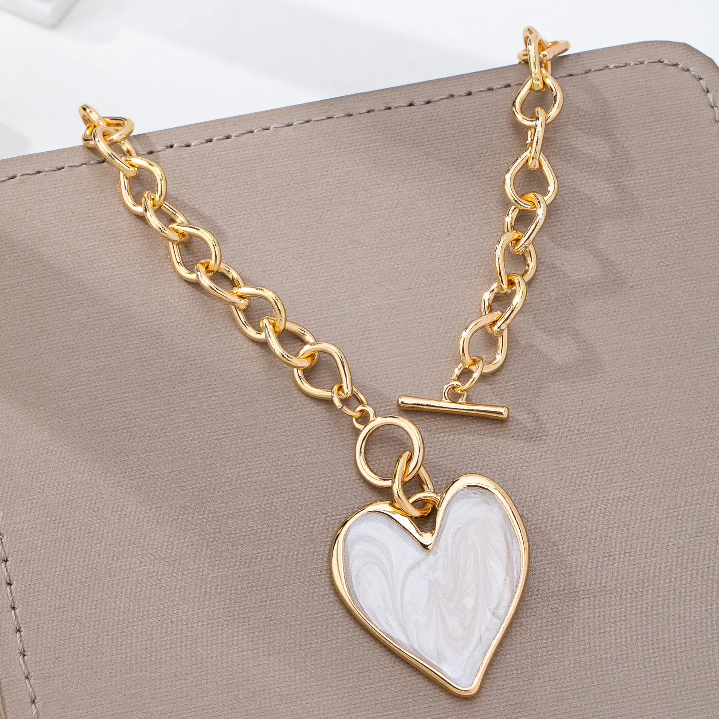 Avery White Inlay Heart Toggle Necklace