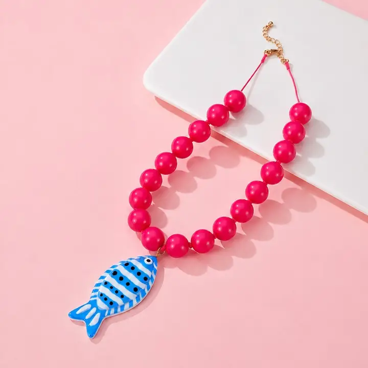 Avery Pink Beaded Fish Necklace