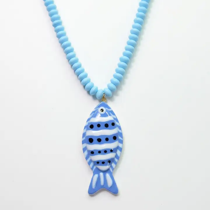 Avery Turquoise Fish Pendant Beaded Necklace