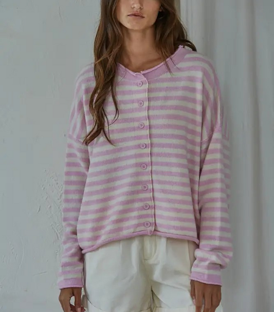Katie Striped Button Down Sweater