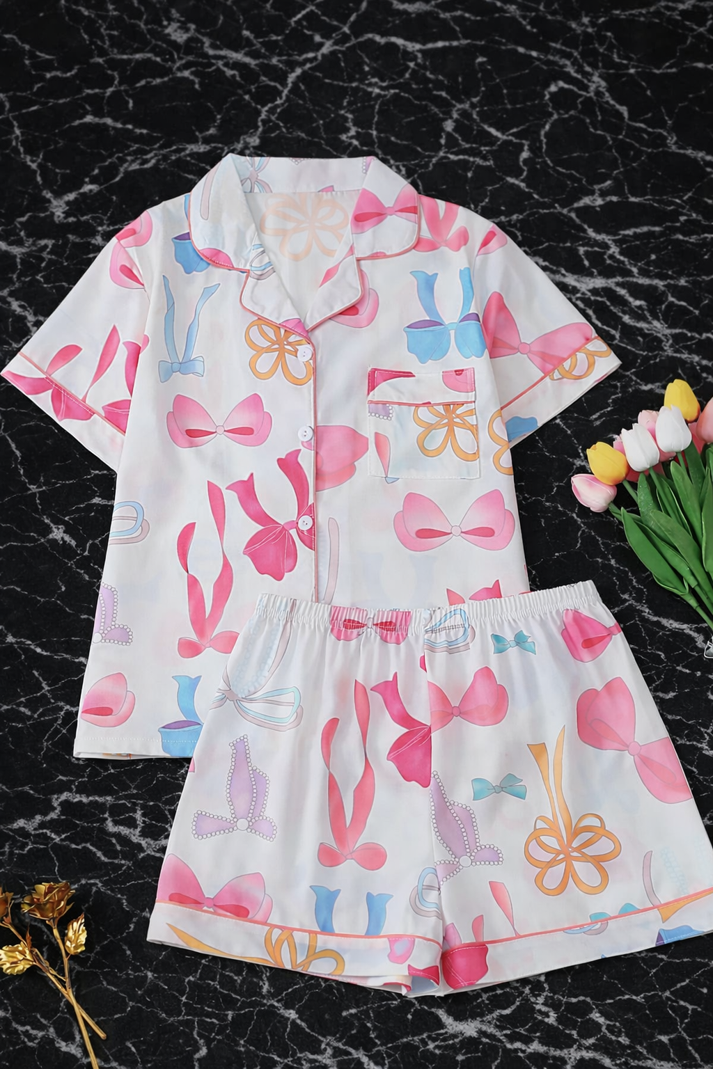 Kolby Bow Silk Pajamas