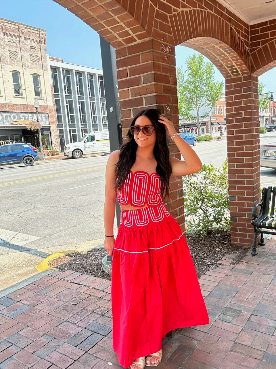 Laura Red Top & Skirt Set