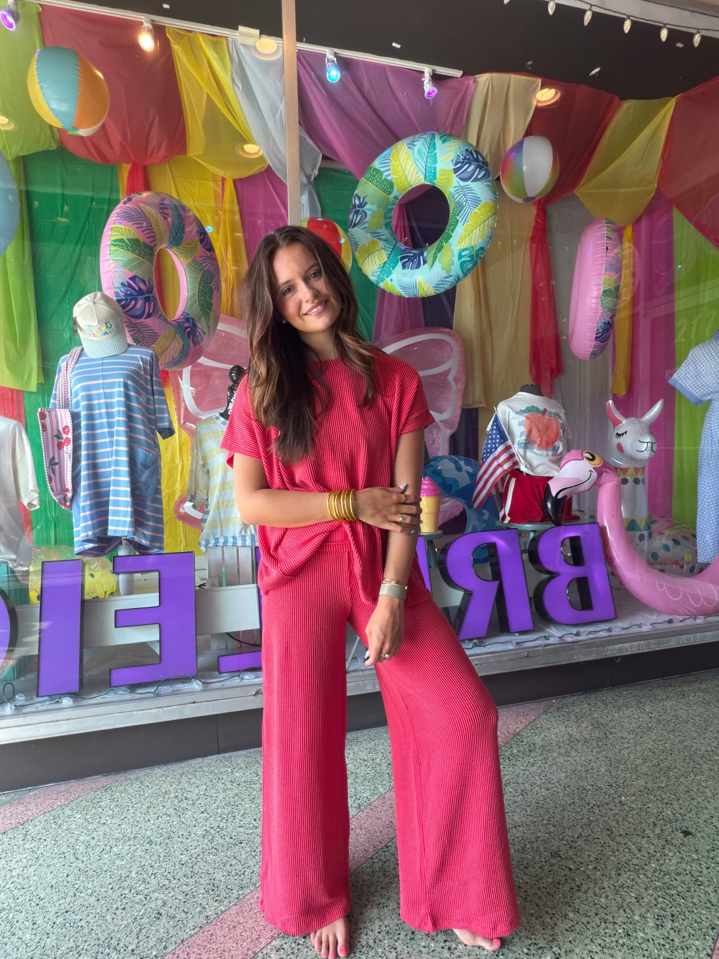 Holly red ribbed pants