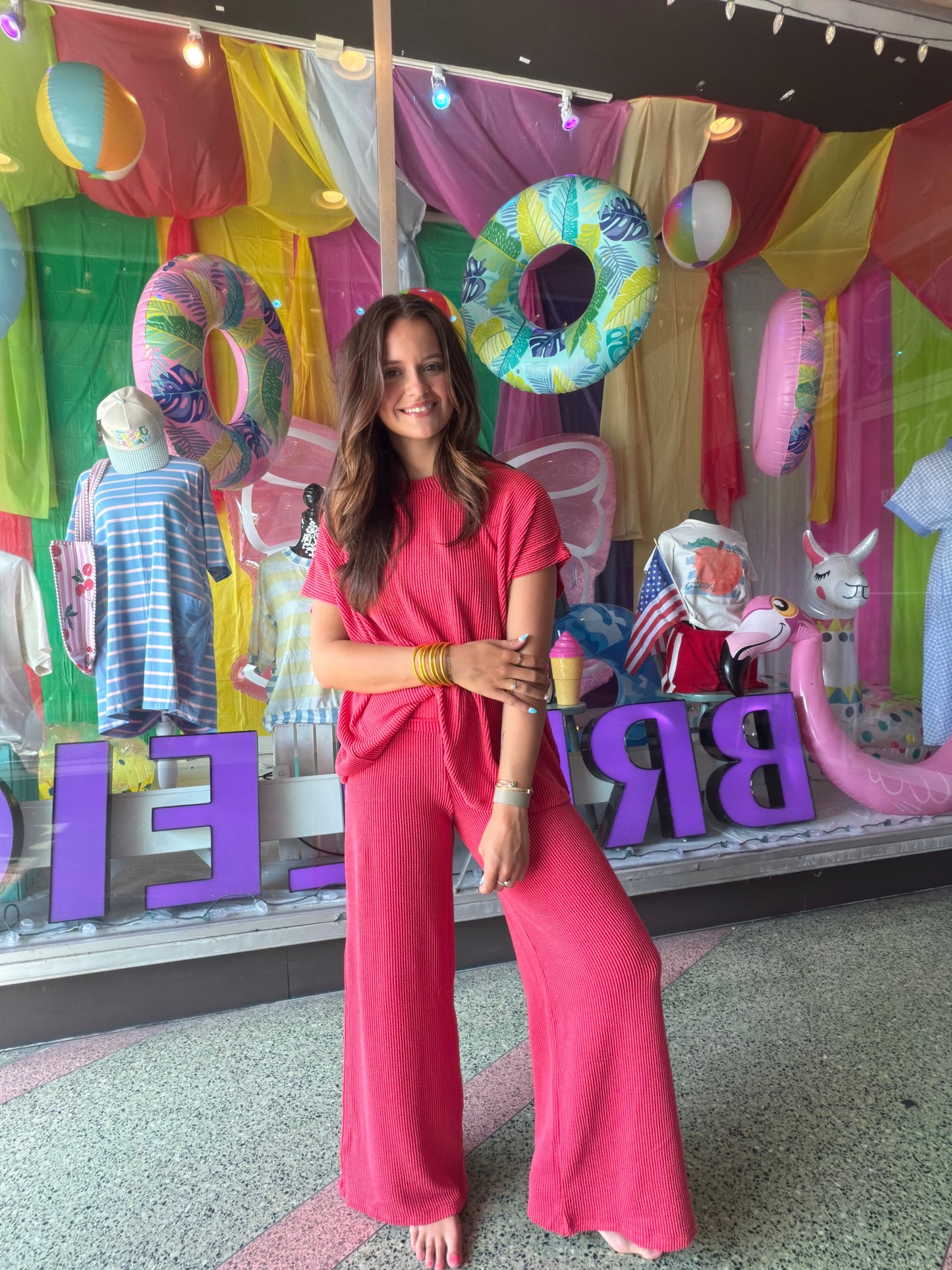 Holly red ribbed pants