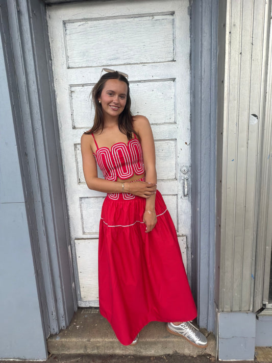 Laura Red Top & Skirt Set