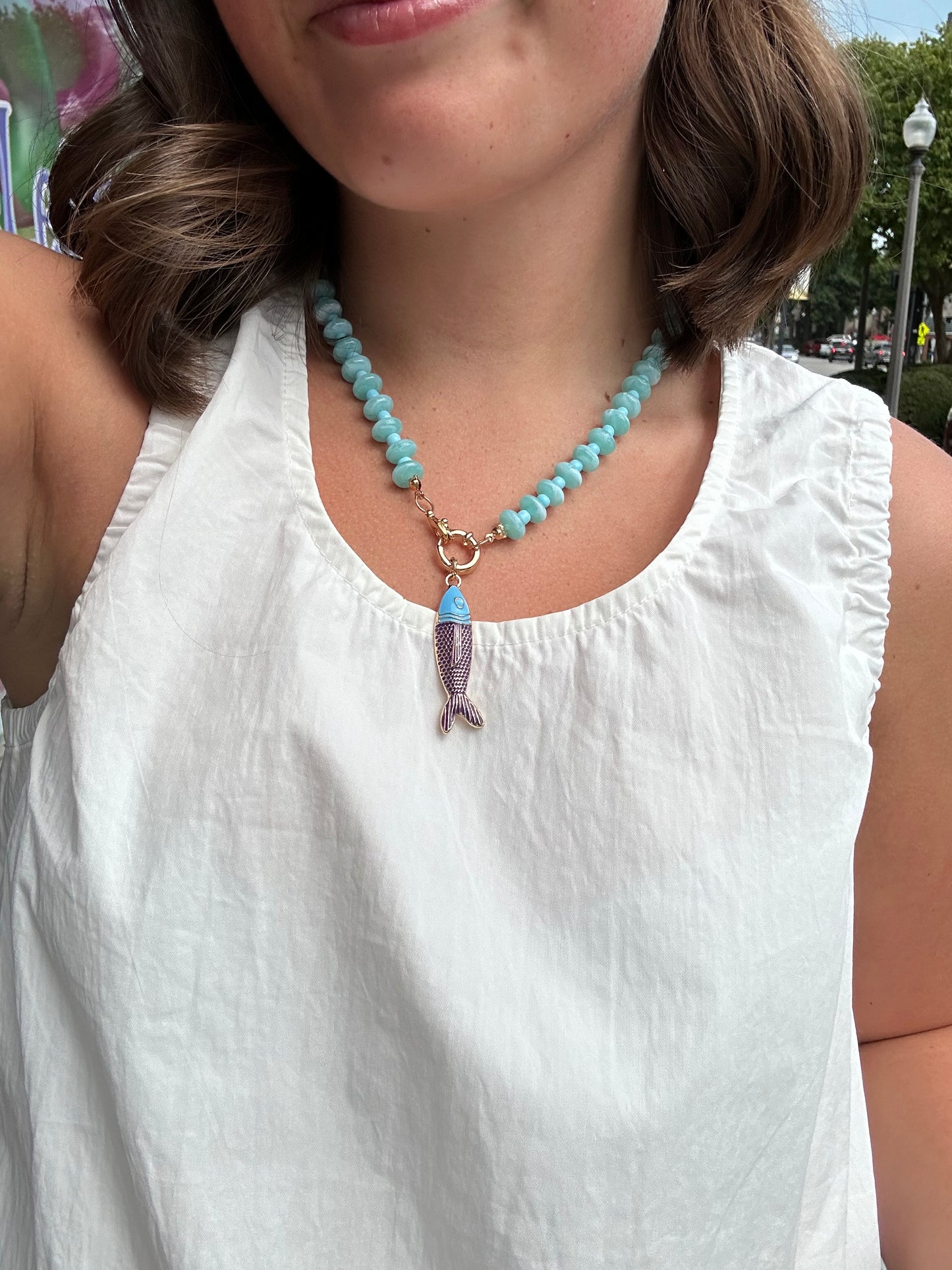 Avery Mint Beaded Fish Necklace