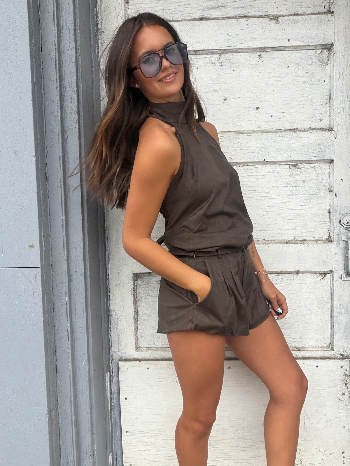 Goldie Brown Halter Sleeveless Top