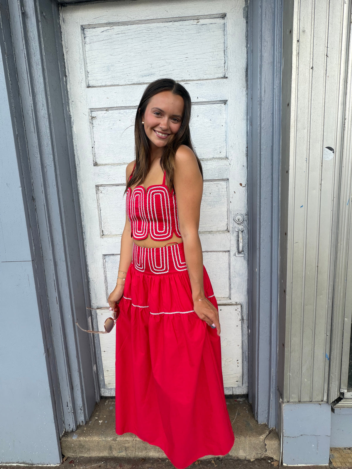 Laura Red Top & Skirt Set