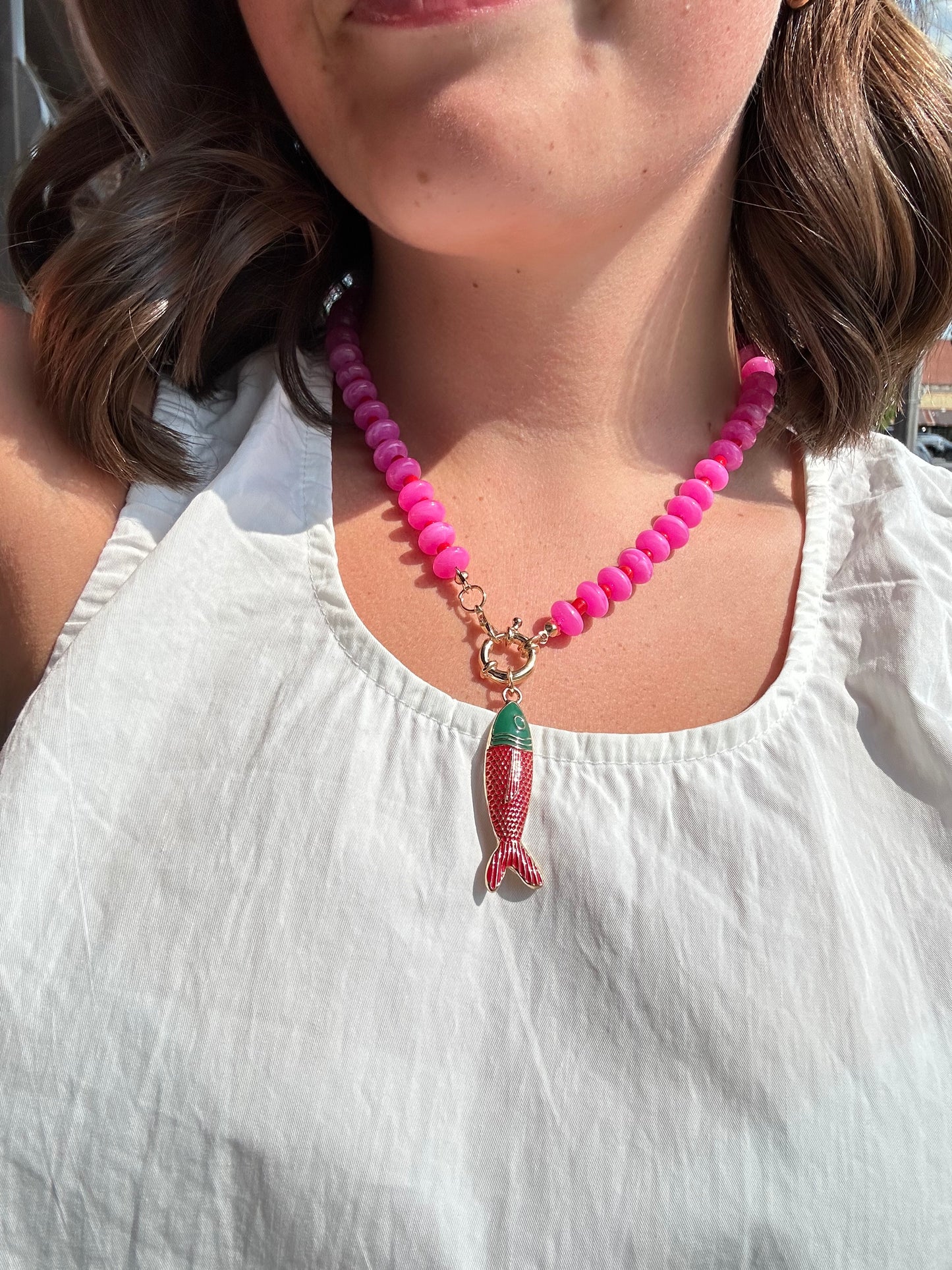 Avery Orange Beaded Fish Necklace