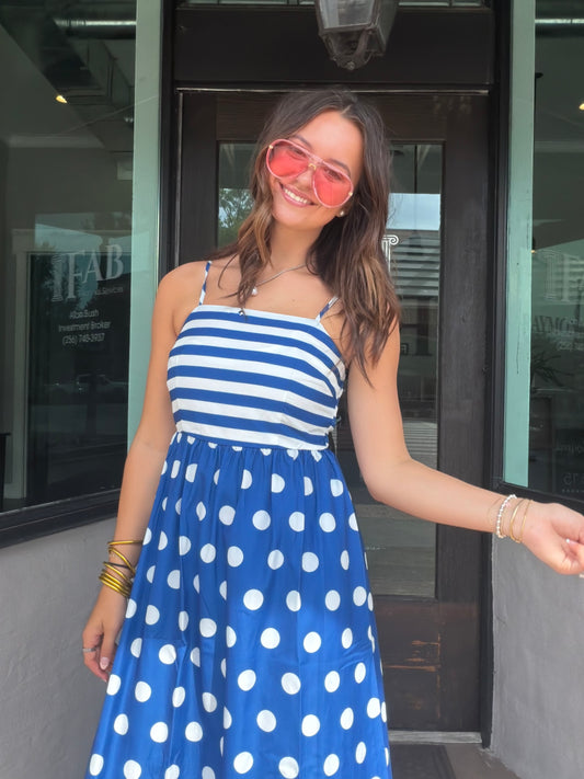 Indie Blue Poka Dot Dress