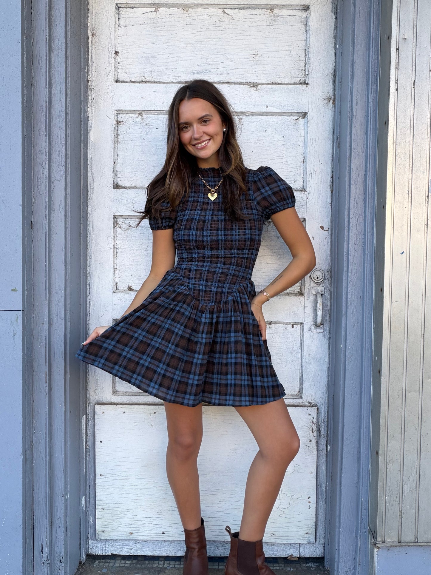 Rowan Plaid Smocked Mini Dress