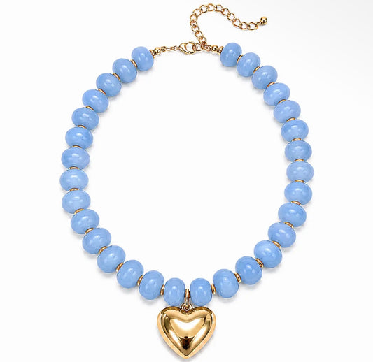 Sailor Light Blue Heart Statement Necklace