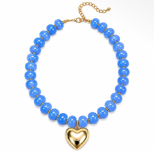Sailor Sky Blue Heart Statement Necklace