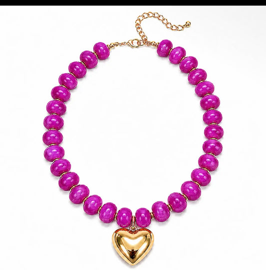 Sailor Hot Pink Heart Statement Necklace