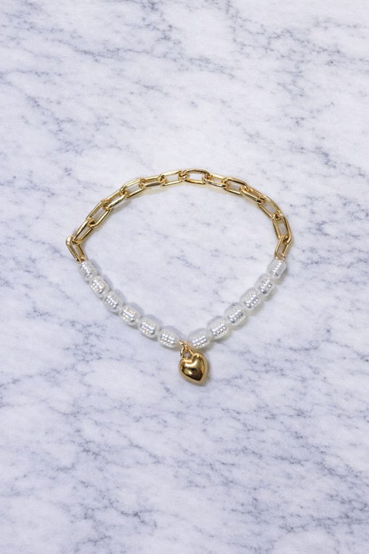 Audrey Pearl & Gold Chain Heart Bracelet