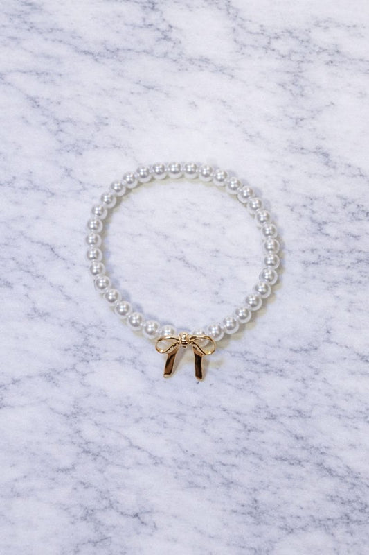 Audrey Pearl & Gold Bow Bracelet