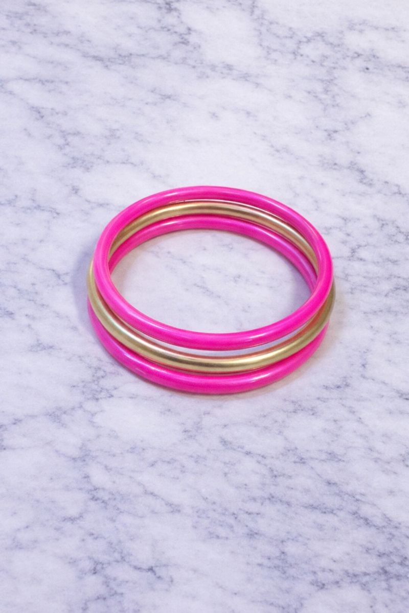 Audrey Pink & Gold Hoop Bracelet Set