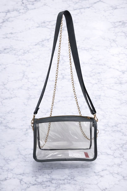 Pam Grey Gold Strap Clear Purse