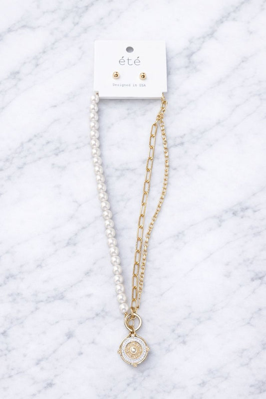 Katelyn Pearl & Gold Pendant Set