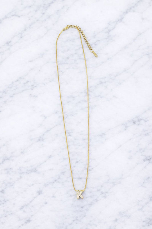 Sophia Mini Rhinestone Gold "K" Initial Necklace