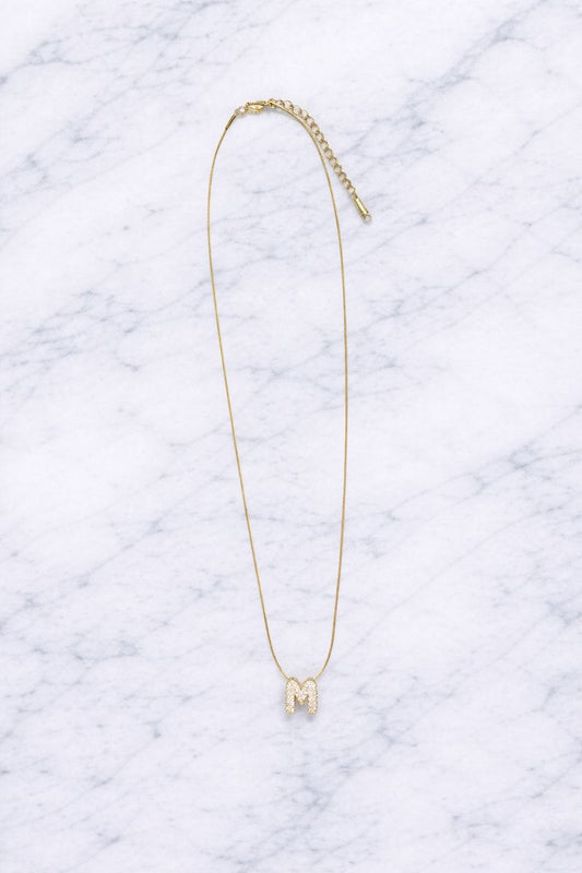 Sophia Mini Rhinestone Gold "M" Initial Necklace