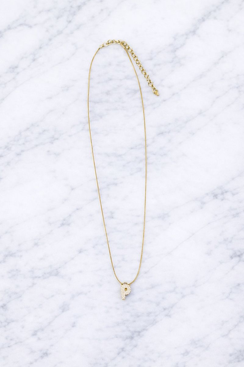 Sophia Mini Rhinestone Gold "P" Initial Necklace