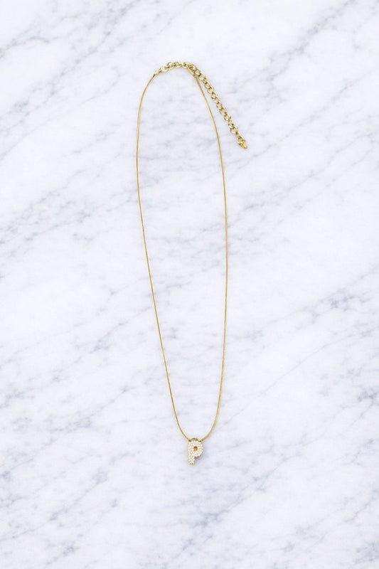 Sophia Mini Rhinestone Gold "P" Initial Necklace