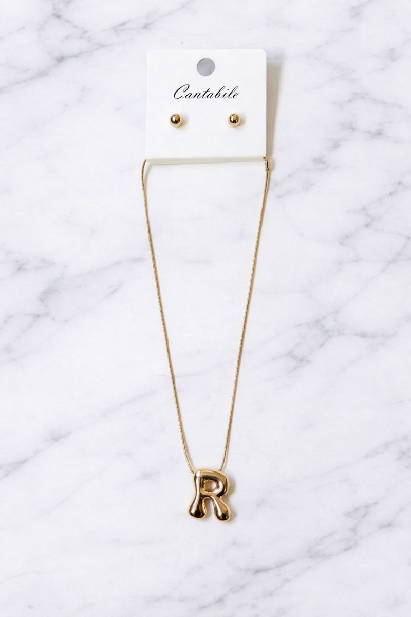 Lindsay Bubble Initial Necklace (R) & Earring Set