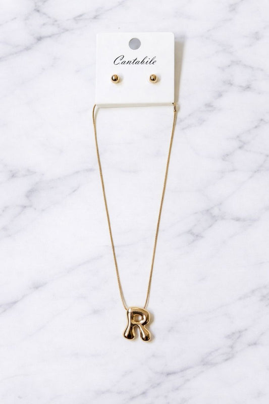 Lindsay Bubble Initial Necklace (R) & Earring Set