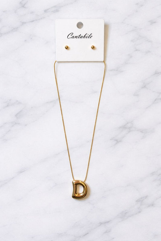 Lindsay Bubble Initial Necklace (D) & Earring Set