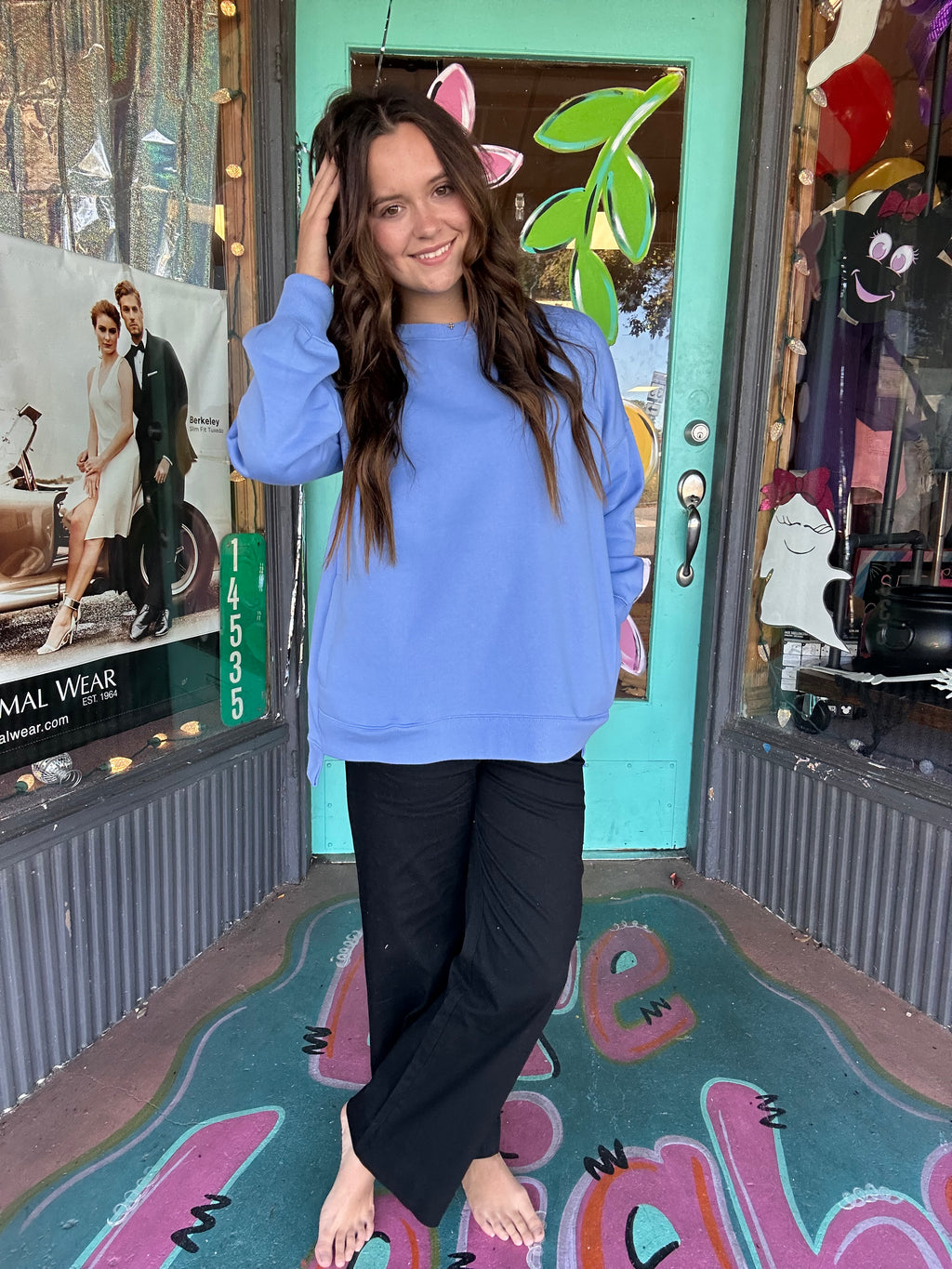 Sarah Blue Sweatshirt with Pockets