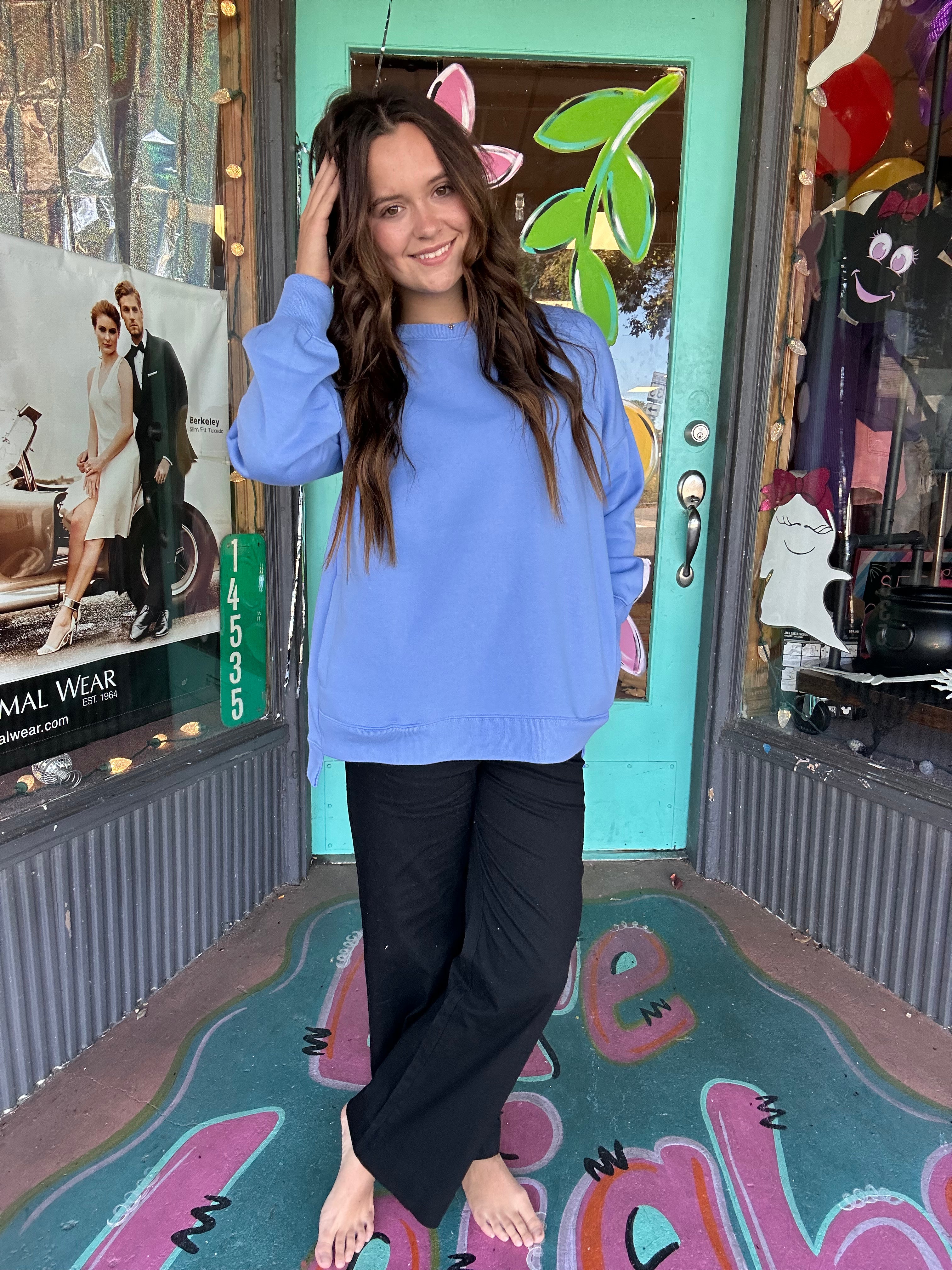 Sarah Blue Sweatshirt with Pockets