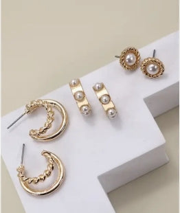 Nova set of 3 gold pearl hoops