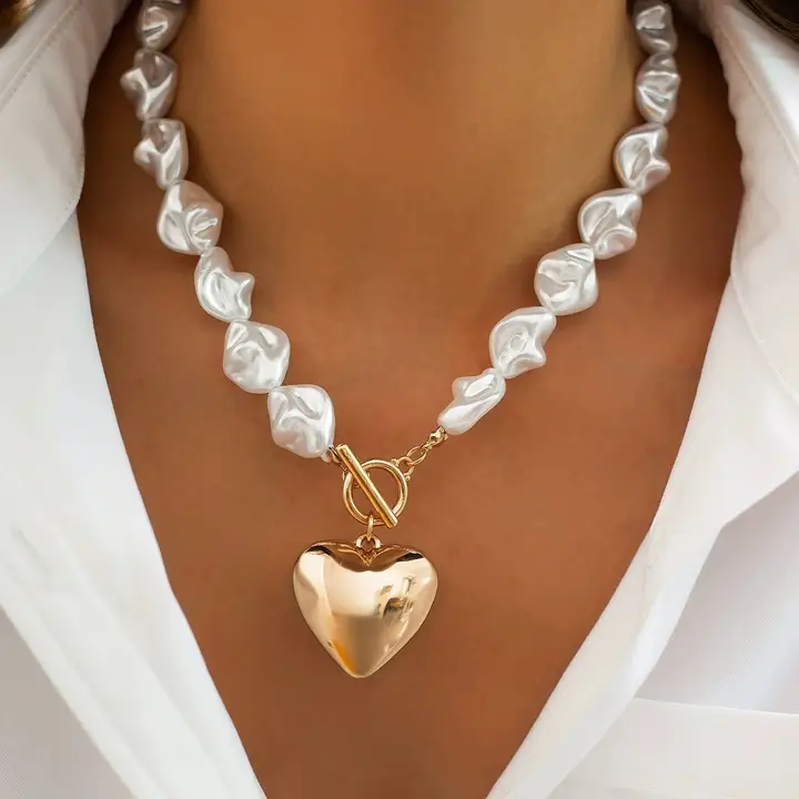 Avery Pearl Beaded Heart Charm Necklace