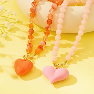 Avery Pastel Pink Sweetheart Beaded Heart Pendant Necklace