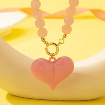 Avery Pastel Pink Sweetheart Beaded Heart Pendant Necklace