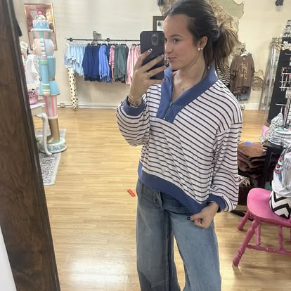 Sadie Stripe Half Zip Top