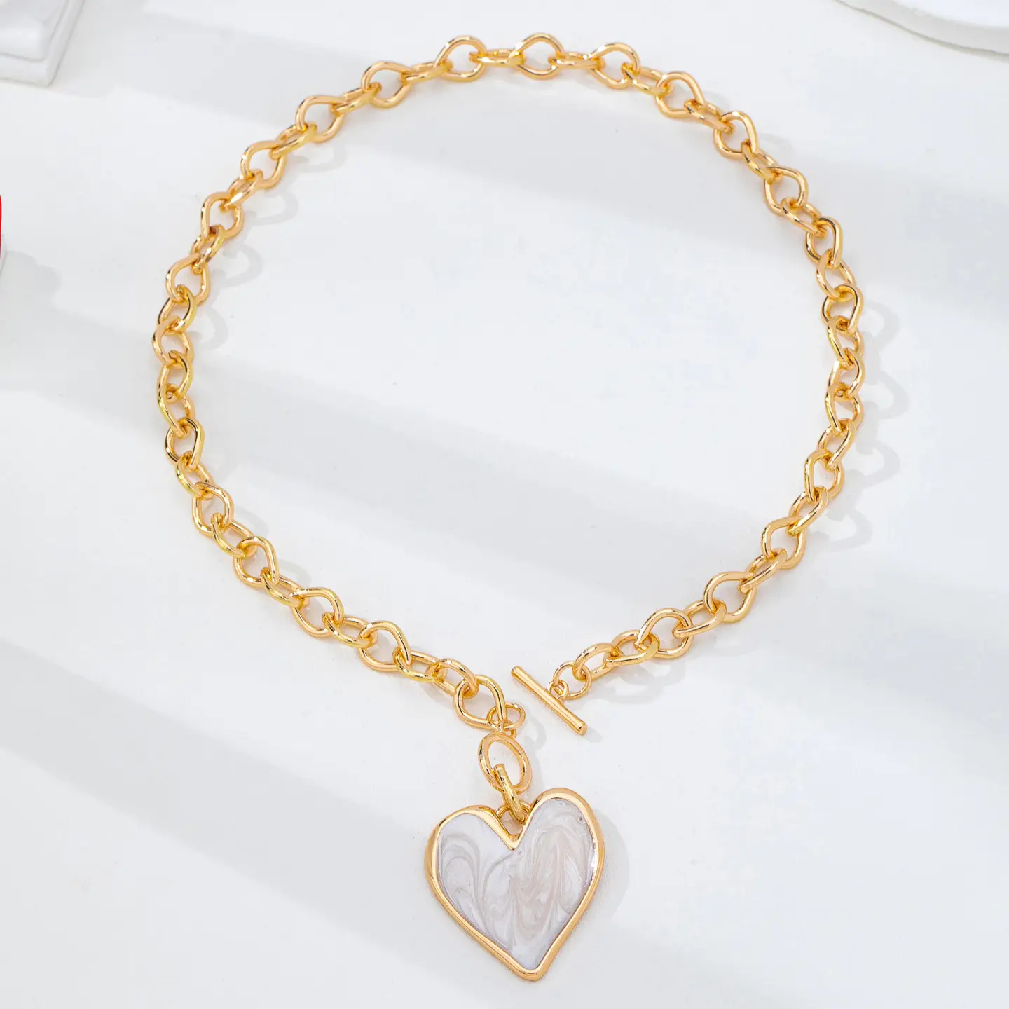Avery White Inlay Heart Toggle Necklace