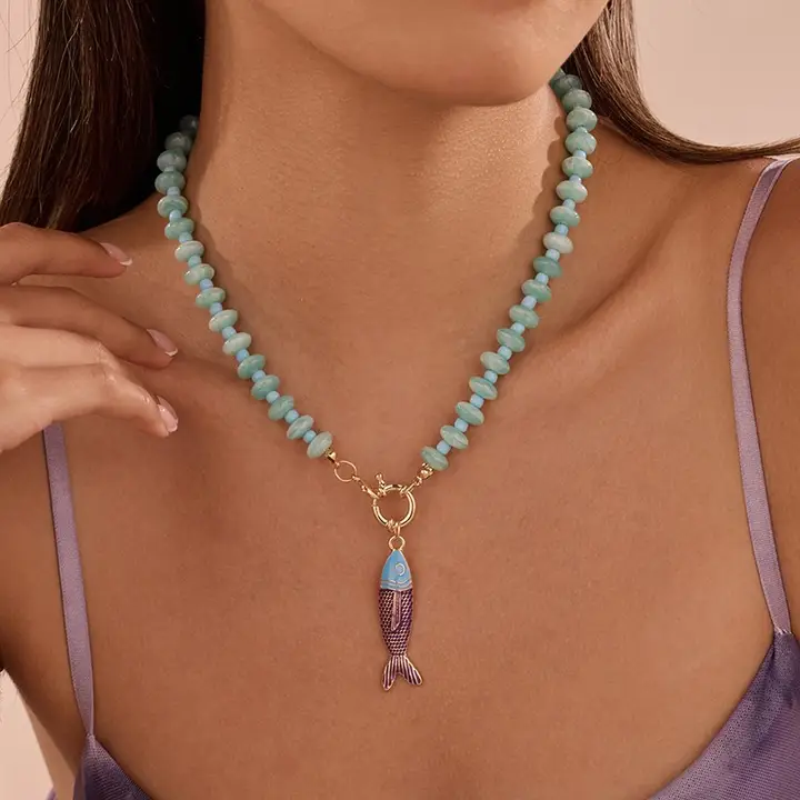 Avery Mint Beaded Fish Necklace