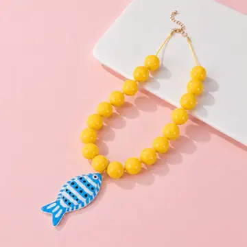 Avery Yellow Beaded Large Fish Beaded Necklace